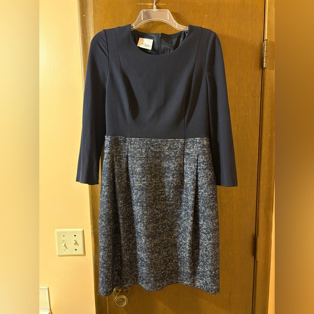 Akris Punto navy tweed wool skirt sheath dress